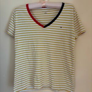 Striped Yellow and White V-Neck Tommy Hilfiger tee